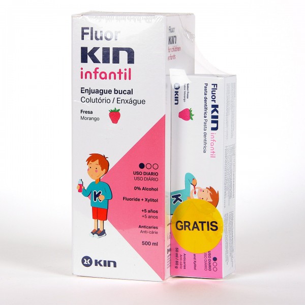 Fluor Kin Infantil Enjuague Bucal Fresa 500ML + Pasta 60G