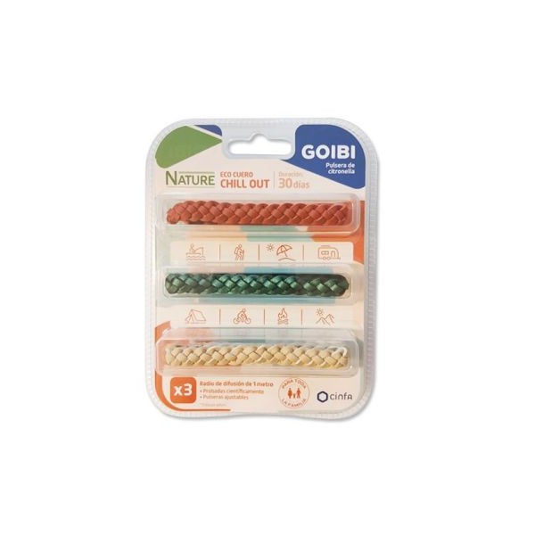 Goibi Pulsera De Citronella Nature  3 Pulseras ECO Cuero Chill Out Trenzada