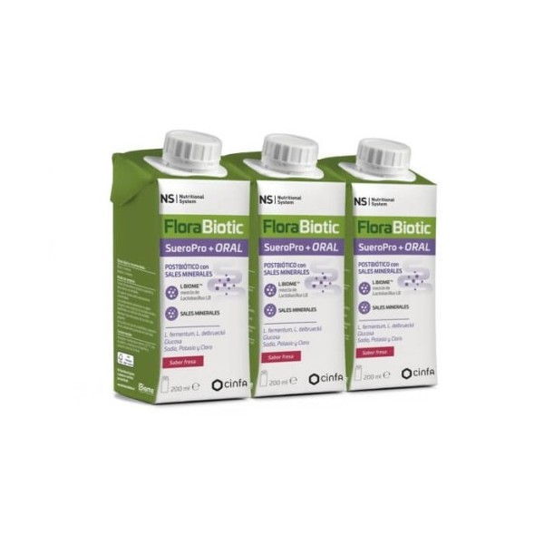 NS Florabiotic Sueropro+ Oral  3 Envases 200 ML Sabor Fresa