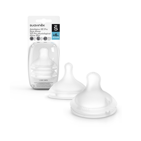 Tetina Silicona Fisiologica Flujo Denso Suavinex SX PRO + 6 Meses 2 Uidades